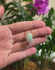 Baikalla "Ping An Kou" (Good Luck Button) White & Apple-Green Jadeite Jade Pendant Necklace