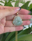Natural Burmese Jadeite Jade Happy Buddha Diamond Cut With 14k Yellow Gold