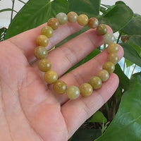 Baikalla Natural Yellow Burmese Jadeite Jade Round Beads Bracelet (9.5mm)