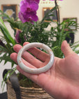 Baikalla Light Green & White W/ SaJin Jadeite Jade "Half Round" Bangle Bracelet (60.6mm) 