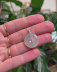 Baikalla "Ping An Kou" (Good Luck Button) 18K White Gold Natural Icy White Jadeite Jade Pendant W/ Natural Diamonds