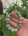 Natural Jadeite Jade Round Beads Bracelet ( 13.5 mm ) For Men