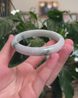 Baikalla Natural Light Blue-Green W/ Deep Green Flowers Jadeite Jade "Half Round" Bangle Bracelet (62.9mm) 