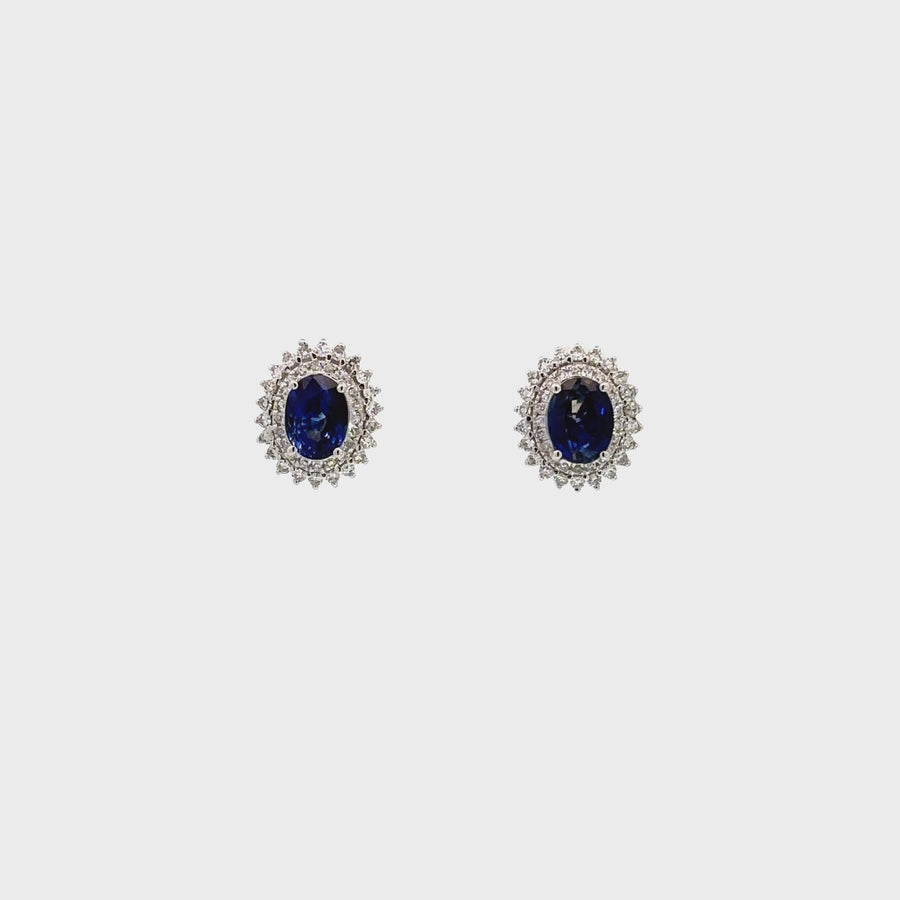 Baikalla™ 18k White Gold Sapphire With Diamond Stud Earrings