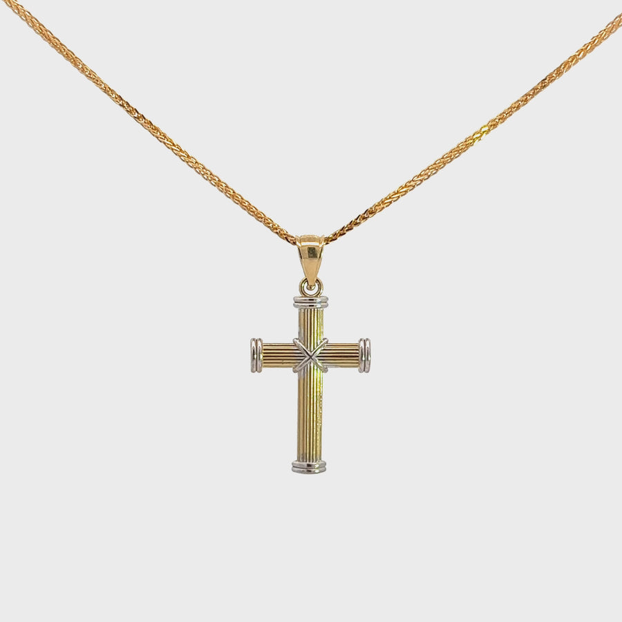 14k Two Tone Gold Cross Pendant Necklace