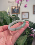 Baikalla Natural Icy Light Green W/ Deep Blue-Green Flowers Jadeite Jade "Petite Oval" Bangle Bracelet (54.7mm) 