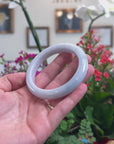 Baikalla Natural Light Lavender & Light Blue-Green Patches Jadeite Jade "Half Round" Bangle Bracelet (60mm) 