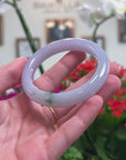 High-End Natural Icy Lavender W/ Blue-Green Flower Patch Jadeite Jade "Half Round" Bangle Bracelet (57mm) 