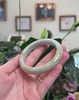 Baikalla Natural Light Green & Sajin (Golden Dust) Jadeite Jade "Half Round" Bangle Bracelet (59.7mm) 