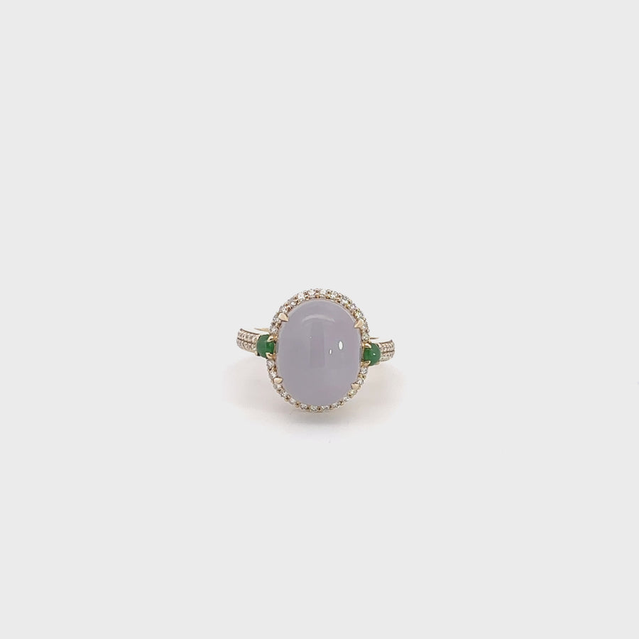 14k Yellow Gold Natural Lavender Oval Jadeite Jade Engagement Ring With Diamonds