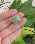 Baikalla™ Sterling Silver Genuine Green Jadeite Jade Men's Ring With Sapphire