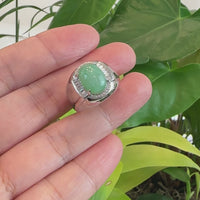 Baikalla™ Sterling Silver Genuine Green Jadeite Jade Men's Ring With Sapphire