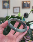 Baikalla Natural Black Wuji & Light Green Jadeite Jade "Half Round" Bangle Bracelet (62.8mm) 