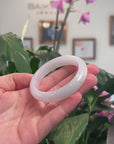 Baikalla Natural Icy Light Green Patch & Sajin (Golden Dust) Freckles Jadeite Jade "Half Round" Bangle Bracelet (53.6mm) 
