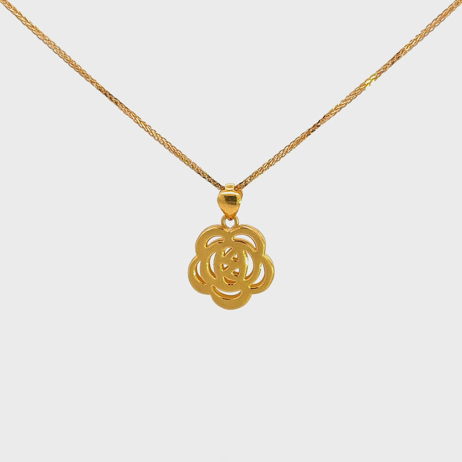 24k Yellow Gold Flower Charm Necklace