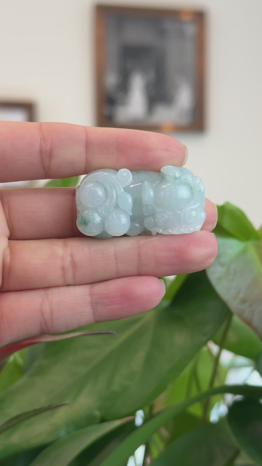 Genuine Burmese White Blue-Green Jadeite Jade PiXiu Pendant Necklace