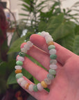 Genuine High Jadeite Jade Round Multiple Colors Beads Bracelet ( 10.5 *7 mm)