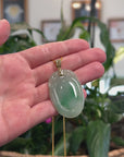 Baikalla Natural Green Jadeite Jade Shou Tao (Longevity Peach) Necklace W/ 14ky Gold VS1 Diamond Bail