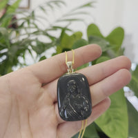 Baikalla™ 14K Yellow Gold Genuine Nephrite Black Jade Jesus Pendant Necklace