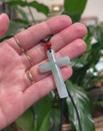 Baikalla Natural Apple-Green & Grey Wuji Jadeite Jade Cross Pendant