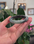 Baikalla Natural Black Wuji & Light Green Jadeite Jade "Half Round" Bangle Bracelet (56.2mm) 