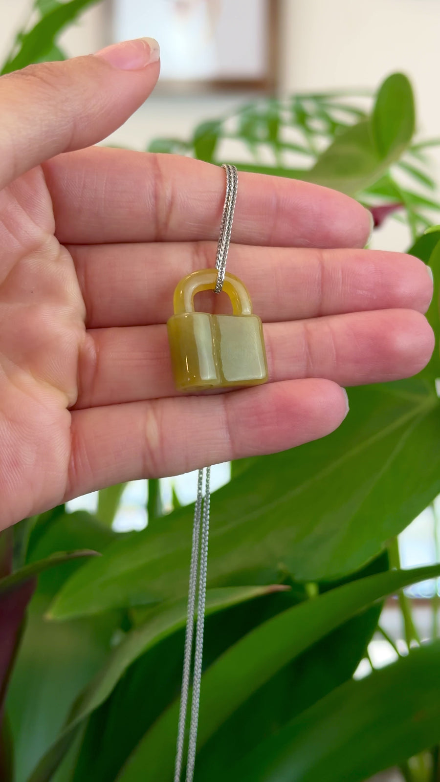 Baikalla Yellow Jadeite Jade Lock Necklace Pendant