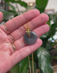 Baikalla 18K Yellow Gold "Ping An Kou" (Good Luck Button) Natural Black Wuji Jadeite Jade Pendant W/ Imperial Green Jade
