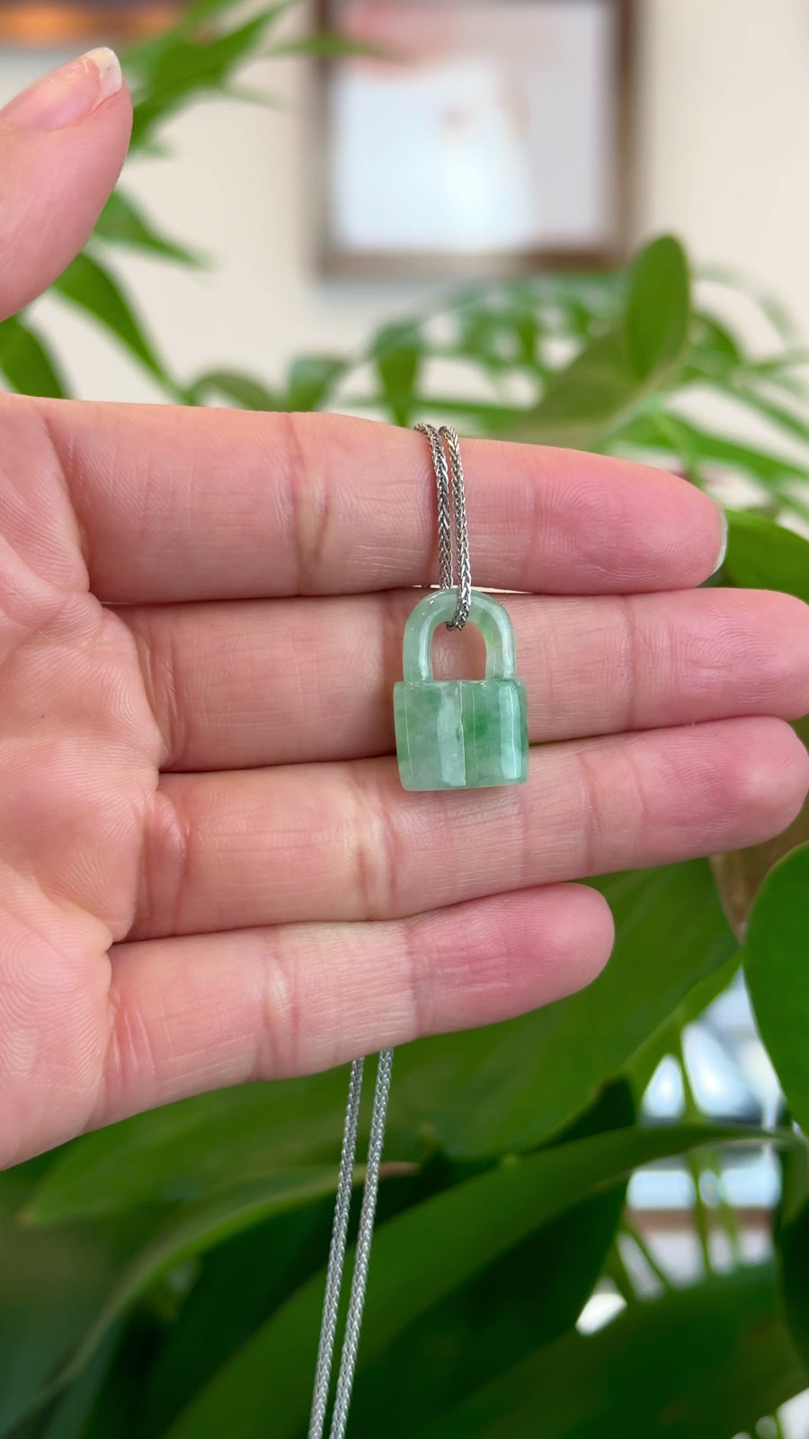 Baikalla Ice Blue-Green Jadeite Jade Lock Necklace Pendant