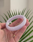 High-End Natural Icy Light Pink-Lavender Jadeite Jade "Half Round" Bangle Bracelet (56.6mm) 