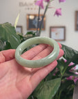 Baikalla Natural Light Apple-Green & Wuji Jadeite Jade "Half Round" Bangle Bracelet (59.7mm) 