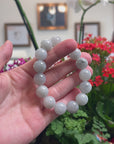 Baikalla Natural Milk Wuji Jadeite Jade Round Bead Bracelet (13.6mm)