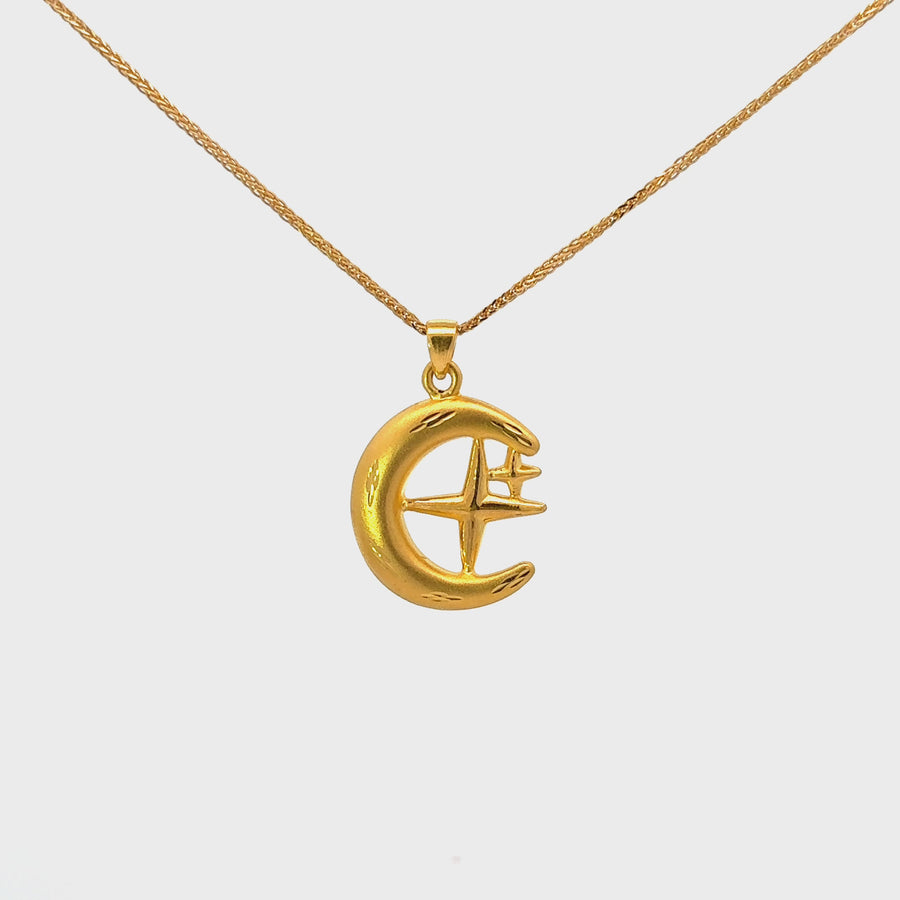 24k Gold Moon and Star Pendant Necklace