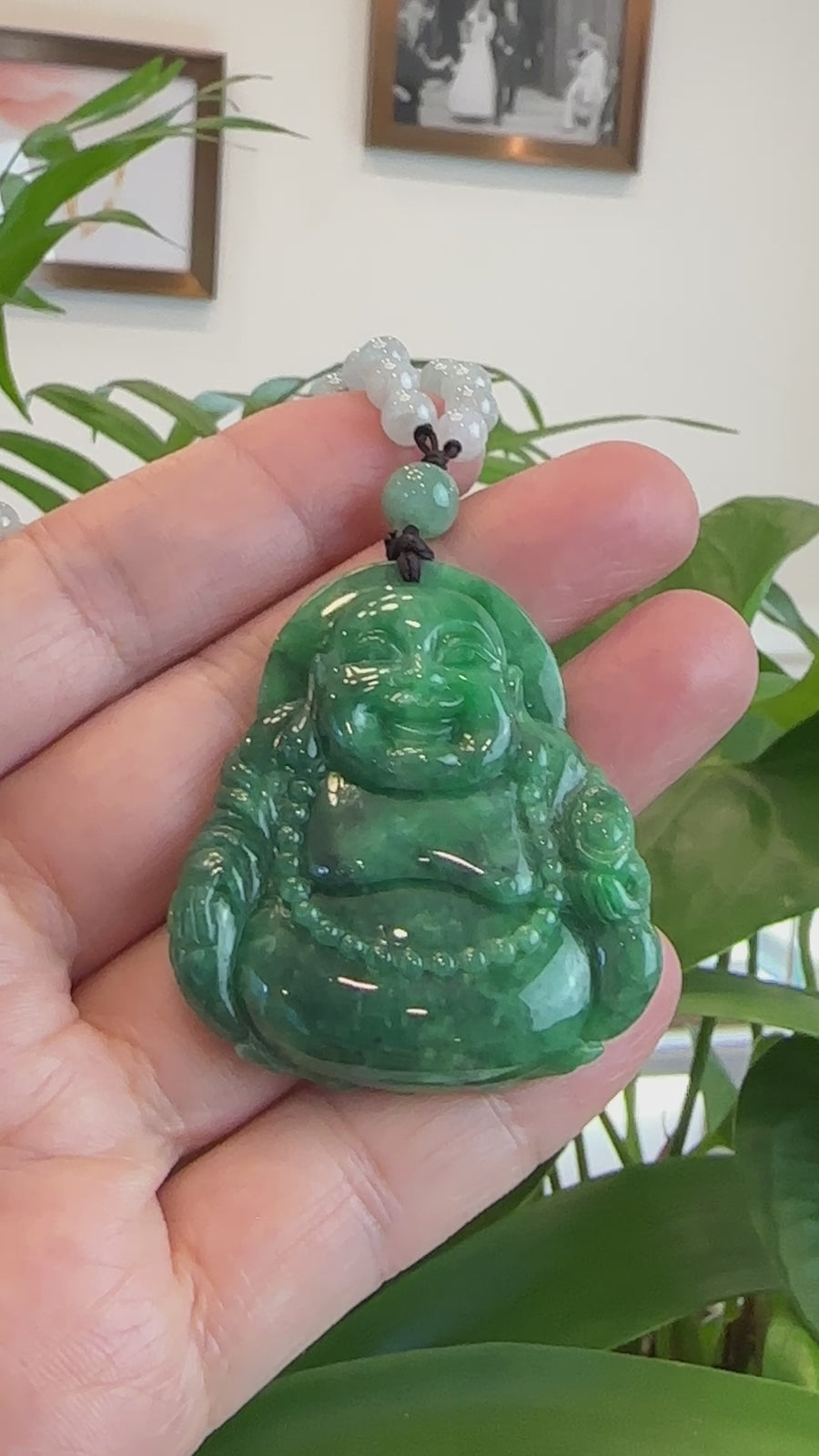 Baikalla "Goddess of Compassion" Genuine Burmese Jadeite Jade Happy Buddha Pendant