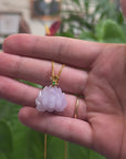 Baikalla Lavender Lotus Jadeite Jade Pendant W/ 18K Yellow Gold Butterfly Bail
