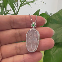 High-end Genuine Ice Jadeite Jade Jin Zhi Yu Ye (Leaf) Necklace With 18k Gold & Diamond