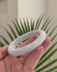Baikalla Cherry Blossom Carving Natural Light Lavender & Green Jadeite Jade "Half Round" Bangle Bracelet (59.6mm) 