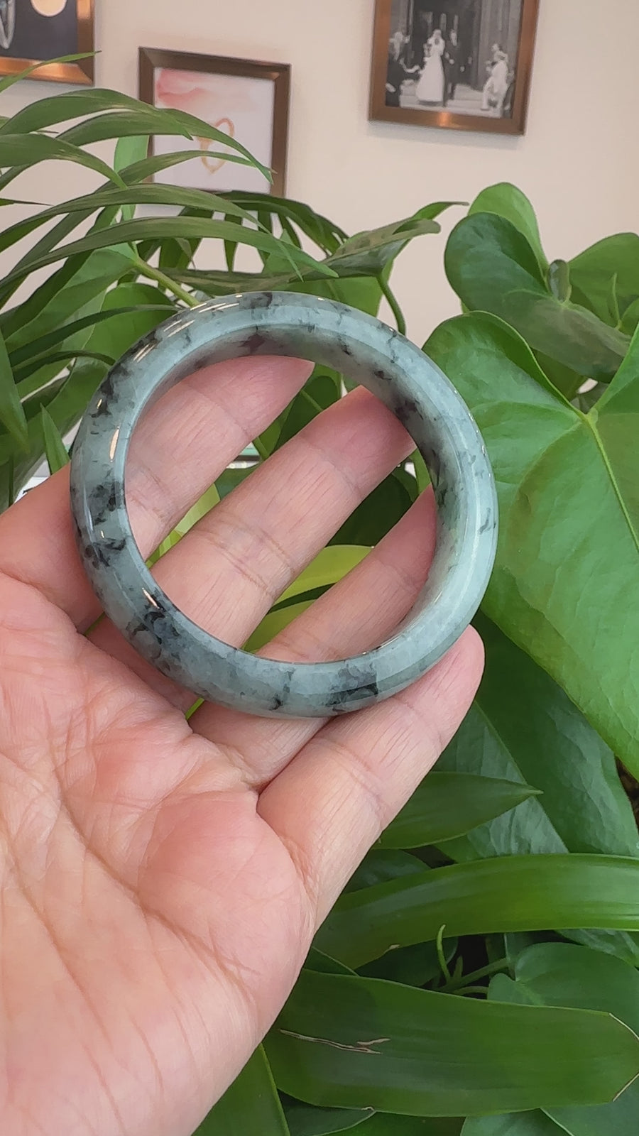 Natural Burmese Blue-green Jadeite Jade Bangle Bracelet (56.12mm)#T036