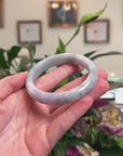 Baikalla Natural Light Blue-Green Flowers W/ Lavender Patch Jadeite Jade "Half Round" Bangle Bracelet (59.6mm) 
