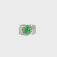 Baikalla™ Sterling Silver Genuine Green Jadeite Jade Men's Ring with White Sapphire