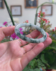Baikalla Natural Light Blue-Green W/ Blue-Green Flowers Jadeite Jade "Traditional Round" Bangle Bracelet (52.4mm) 