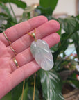 Baikalla 18K Yellow Gold "Jin Zhi Yu Ye" (Leaf) Natural Icy White & Green Jadeite Jade Pendant