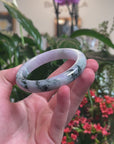 Baikalla Light Lavender W/ Deep Blue-Green Flowers Jadeite Jade "Half Round" Bangle Bracelet (60.8mm) 