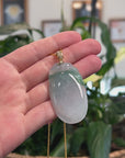 Baikalla Natural Green Jadeite Jade Shou Tao ( Longevity Peach ) Necklace With 14k Yellow Gold VS1 Diamond Bail
