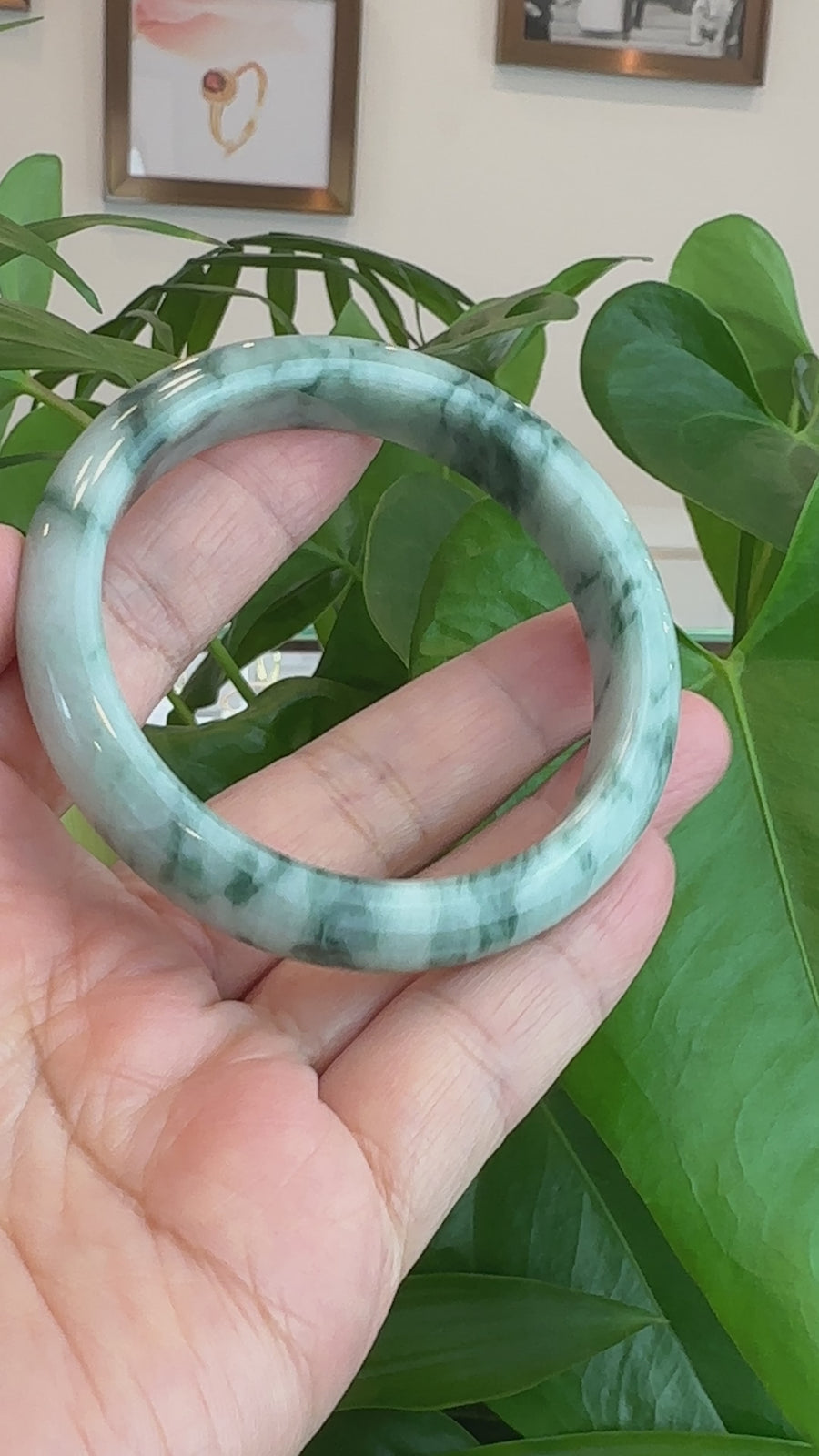 Natural Burmese Blue-green Jadeite Jade Bangle Bracelet (59.65mm)#T004