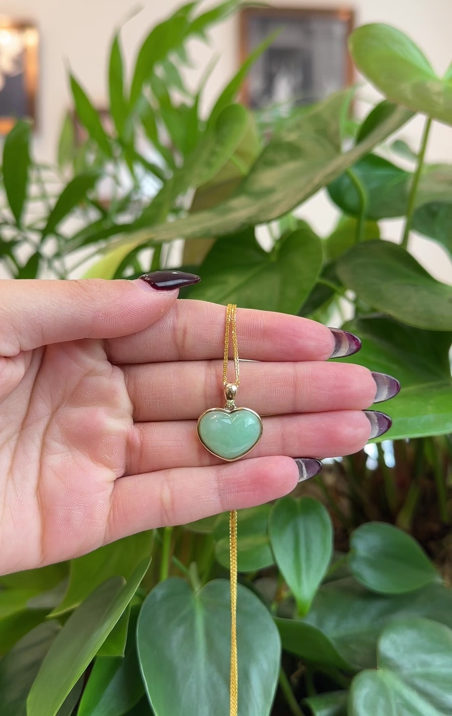 Baikalla 14K Yellow Gold Genuine Burmese Green Jadeite Jade Heart Pendant