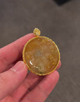 Custom 18ky Gold Setting Custom Red/Yellow Icy Jadeite Jade Phenix Carving Pendant W/ Diamonds