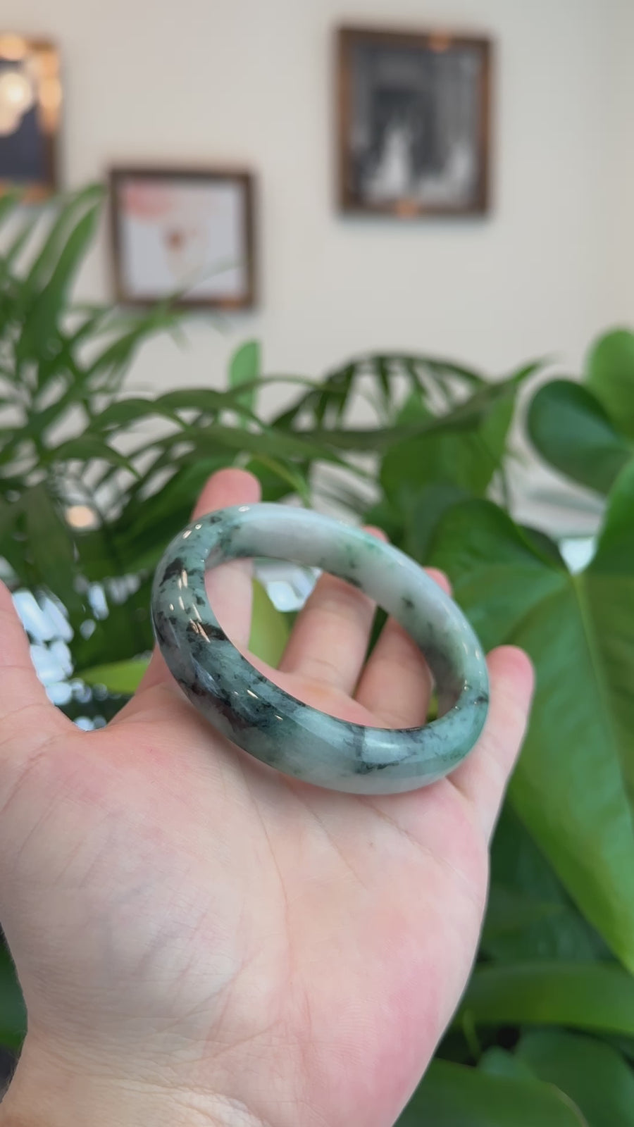 Natural Burmese Blue-green Jadeite Jade Bangle Bracelet (60.07mm)#T030