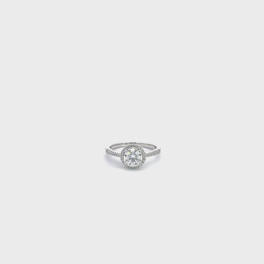 Baikalla 18k White Gold Halo Moissanite Diamond Engagement Ring