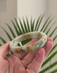 Baikalla Natural Light Apple-Green & Orange Sajin Jadeite Jade "Square Cut" Bangle Bracelet (56.1mm) 