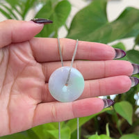 Baikalla "Good Luck Button" Necklace Lavender Green Jadeite Jade Lucky Ping An Kou Pendant